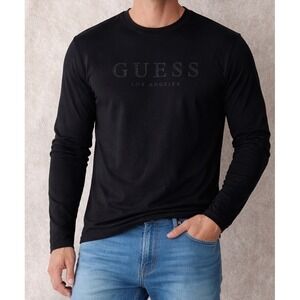 GUESS Los Angeles Mens Long Sleeve T-Shirt Jet Black T6O122 KBR42 Size L NEW